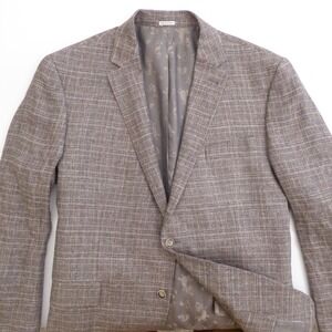 Joseph Abboud Mens Blazer Brown Plaid 100% Linen Nova Fides Heritage 48 Regular